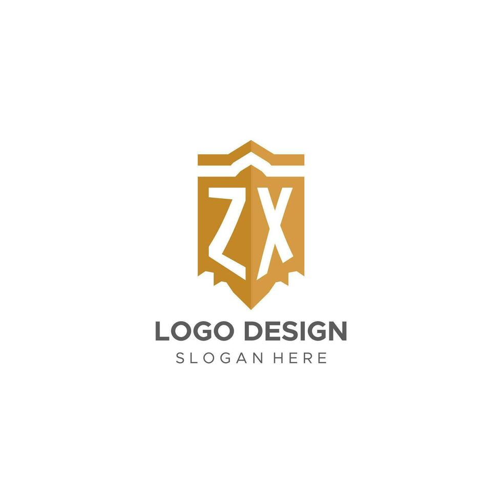 monogram zx logo met schild meetkundig vorm geven aan, elegant luxe eerste logo ontwerp vector