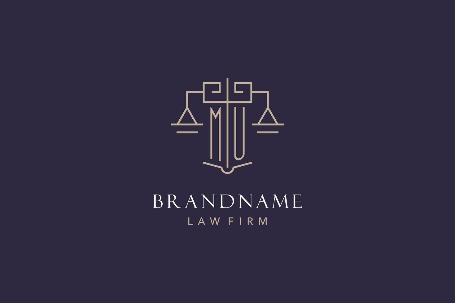 eerste brief mu logo met schaal van gerechtigheid logo ontwerp, luxe wettelijk logo meetkundig stijl vector