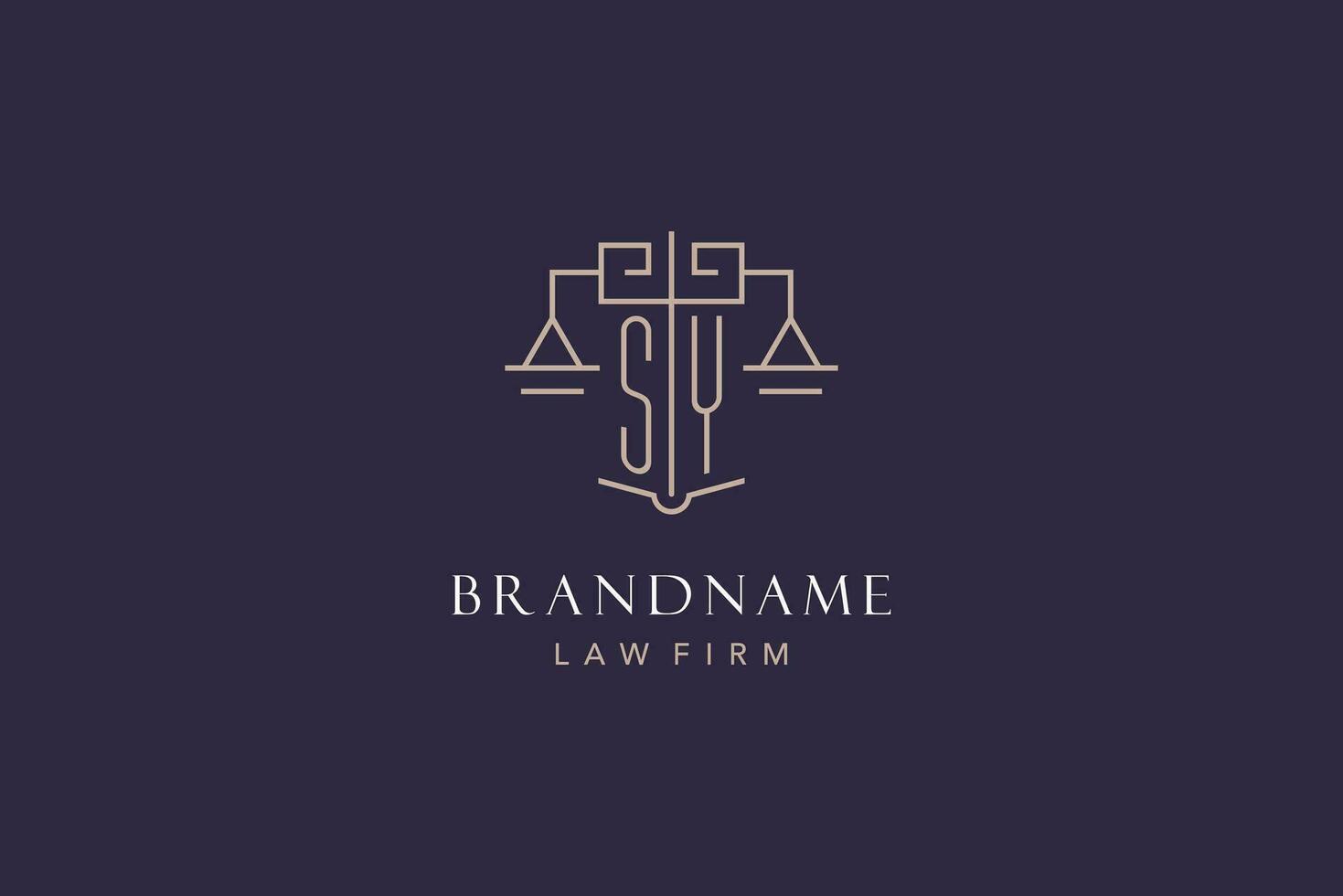eerste brief sy logo met schaal van gerechtigheid logo ontwerp, luxe wettelijk logo meetkundig stijl vector