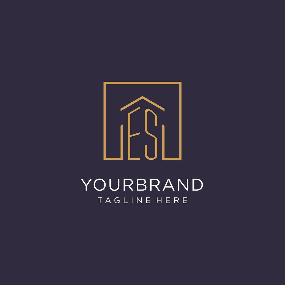 es eerste plein logo ontwerp, modern en luxe echt landgoed logo stijl vector