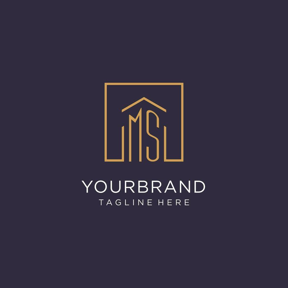 Mevrouw eerste plein logo ontwerp, modern en luxe echt landgoed logo stijl vector