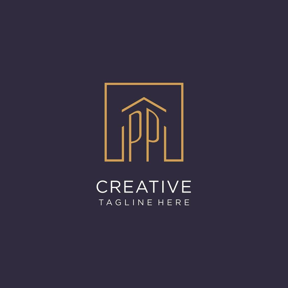 pp eerste plein logo ontwerp, modern en luxe echt landgoed logo stijl vector