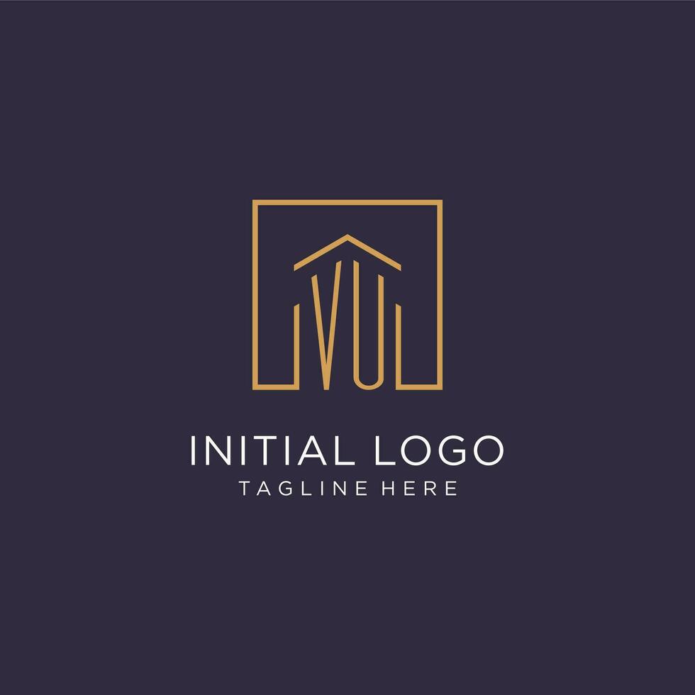 vu eerste plein logo ontwerp, modern en luxe echt landgoed logo stijl vector