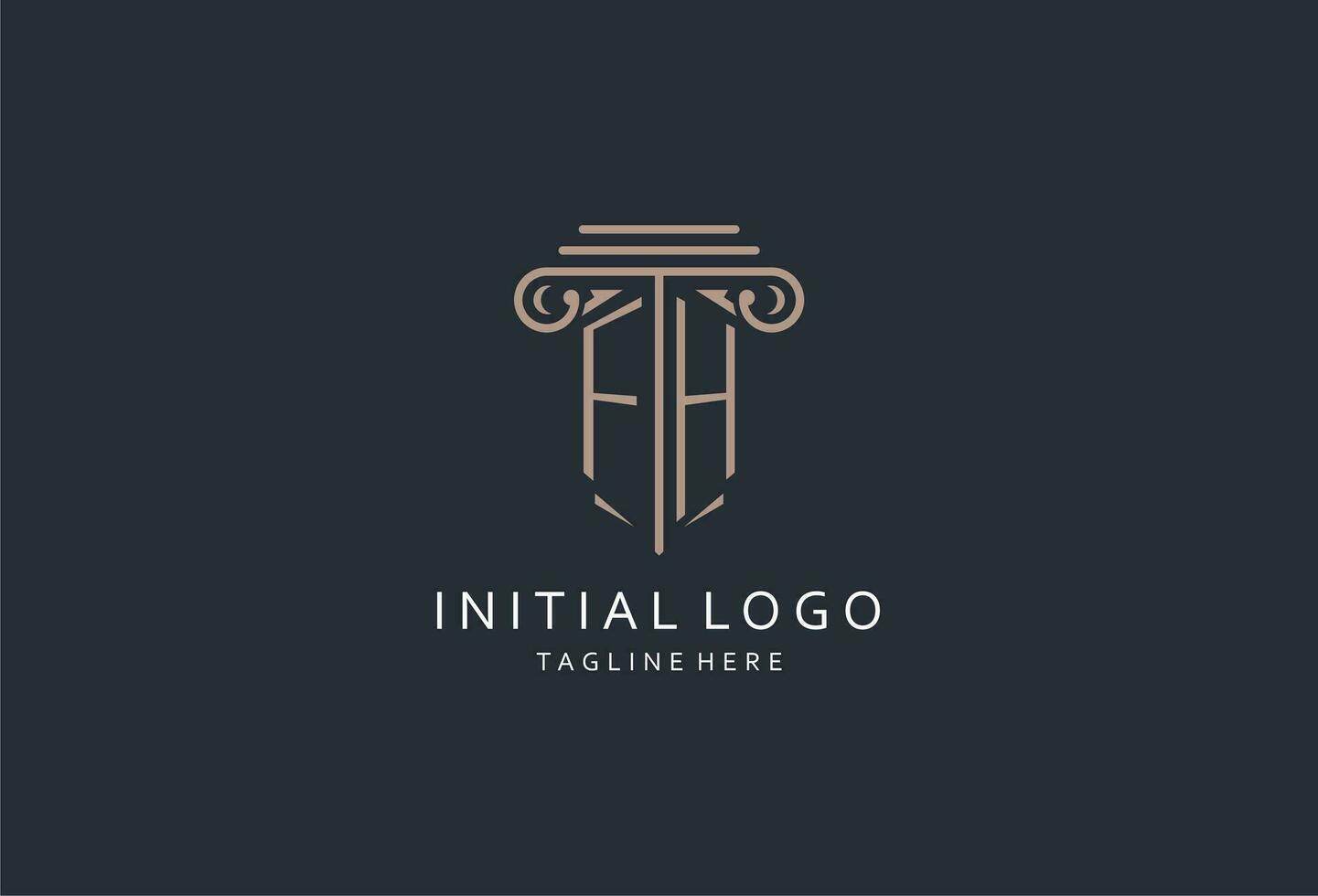 fh monogram logo met pijler vorm icoon, luxe en elegant ontwerp logo voor wet firma eerste stijl logo vector
