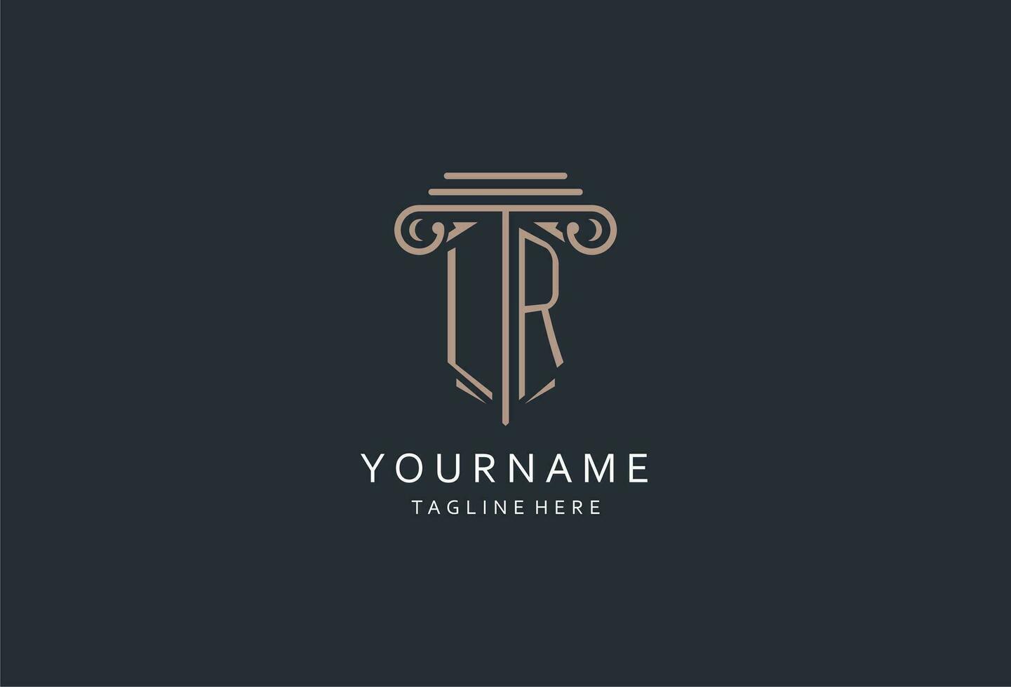 lr monogram logo met pijler vorm icoon, luxe en elegant ontwerp logo voor wet firma eerste stijl logo vector