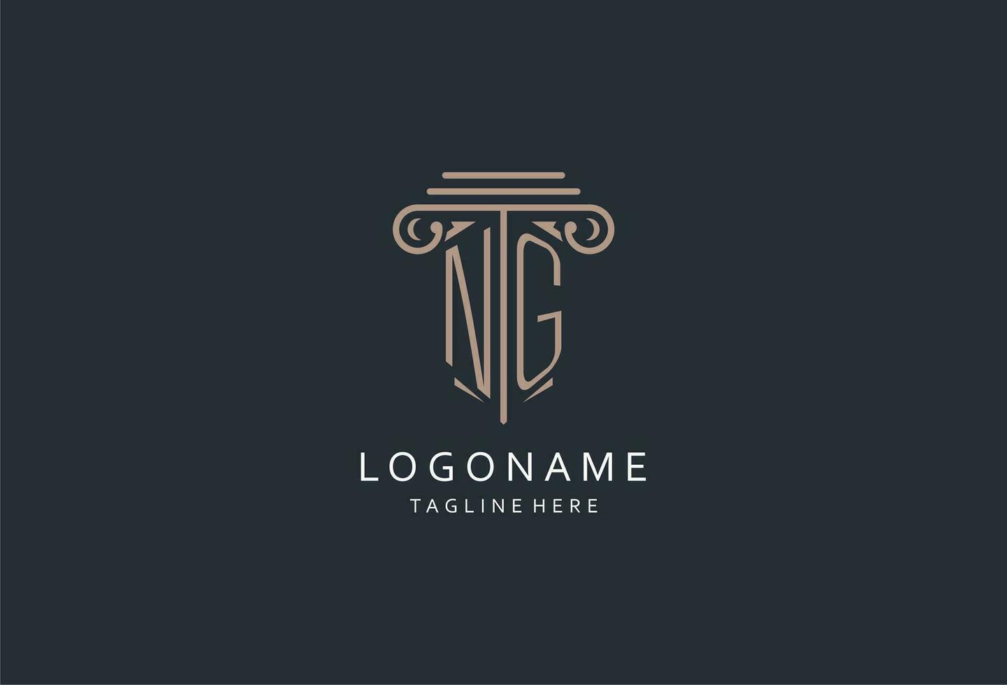 ng monogram logo met pijler vorm icoon, luxe en elegant ontwerp logo voor wet firma eerste stijl logo vector