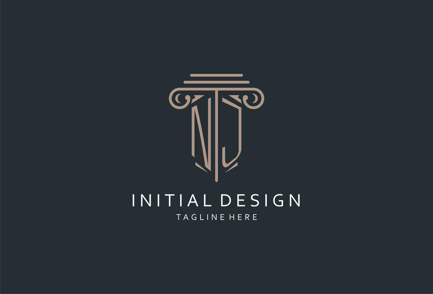 nj monogram logo met pijler vorm icoon, luxe en elegant ontwerp logo voor wet firma eerste stijl logo vector