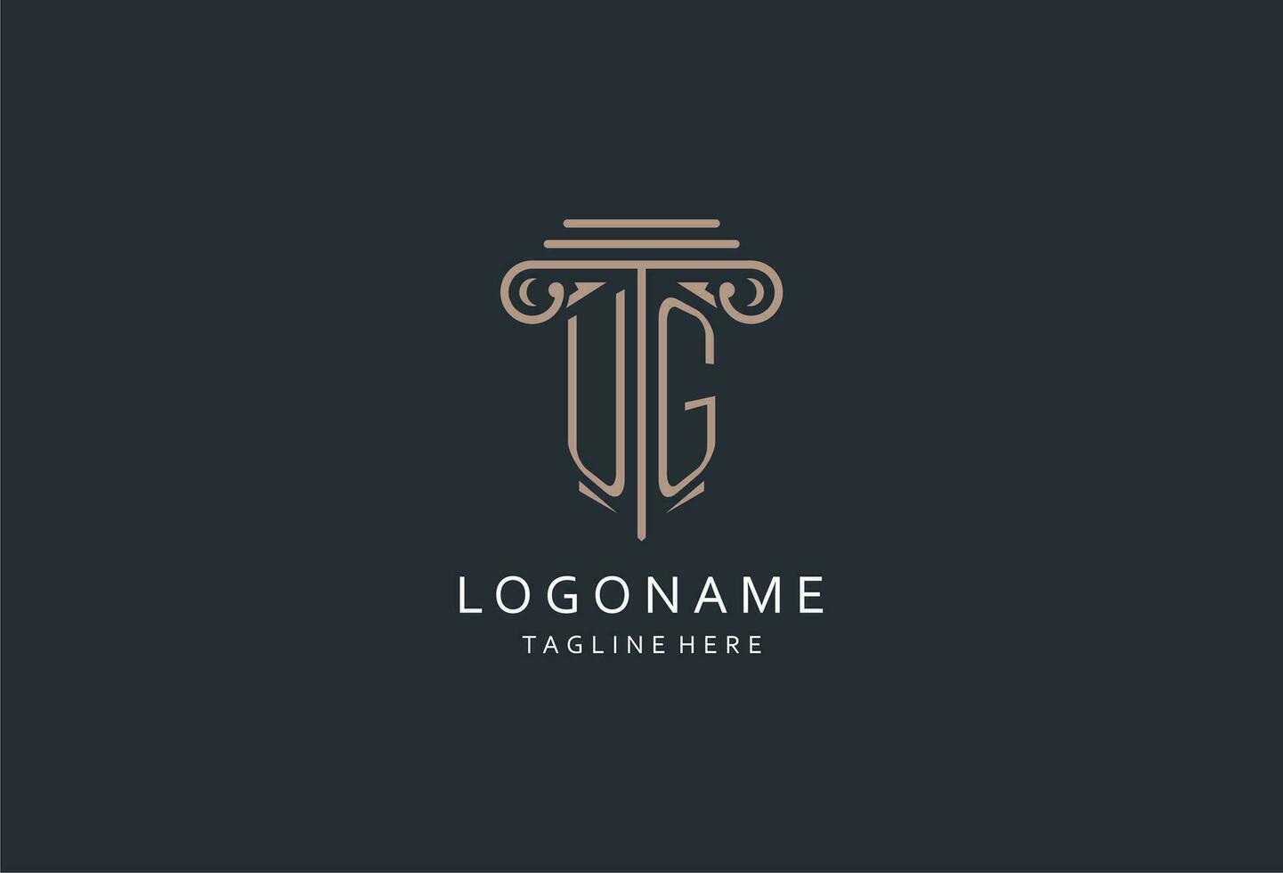 ug monogram logo met pijler vorm icoon, luxe en elegant ontwerp logo voor wet firma eerste stijl logo vector