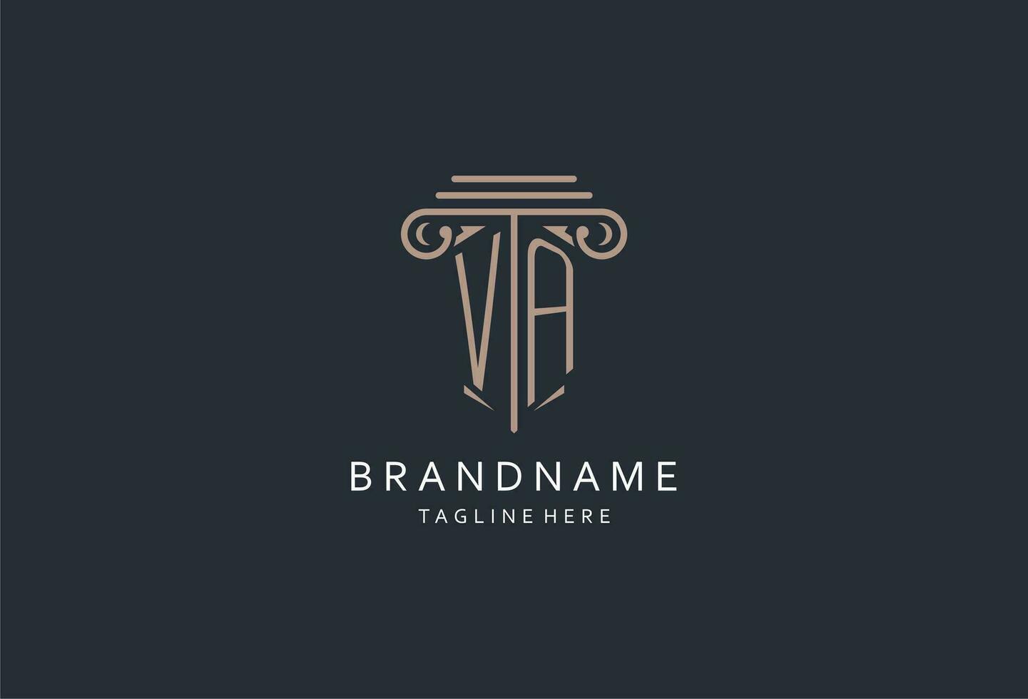 va monogram logo met pijler vorm icoon, luxe en elegant ontwerp logo voor wet firma eerste stijl logo vector