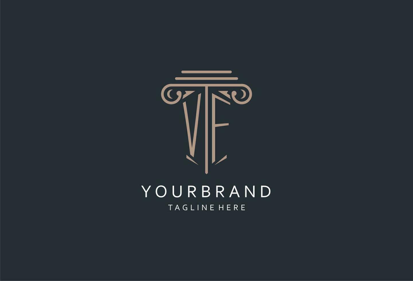 vf monogram logo met pijler vorm icoon, luxe en elegant ontwerp logo voor wet firma eerste stijl logo vector