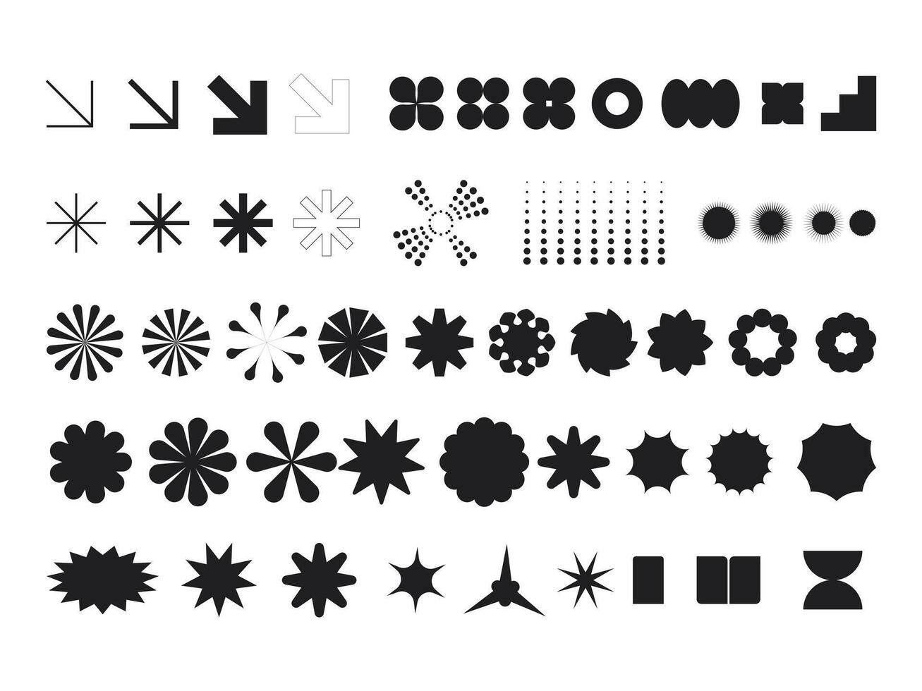 retro futuristische elementen voor ontwerp. groot verzameling van abstract grafisch meetkundig symbolen en voorwerpen in y2k stijl. Sjablonen voor notities, affiches, spandoeken, stickers, bedrijf kaarten, logo. vector