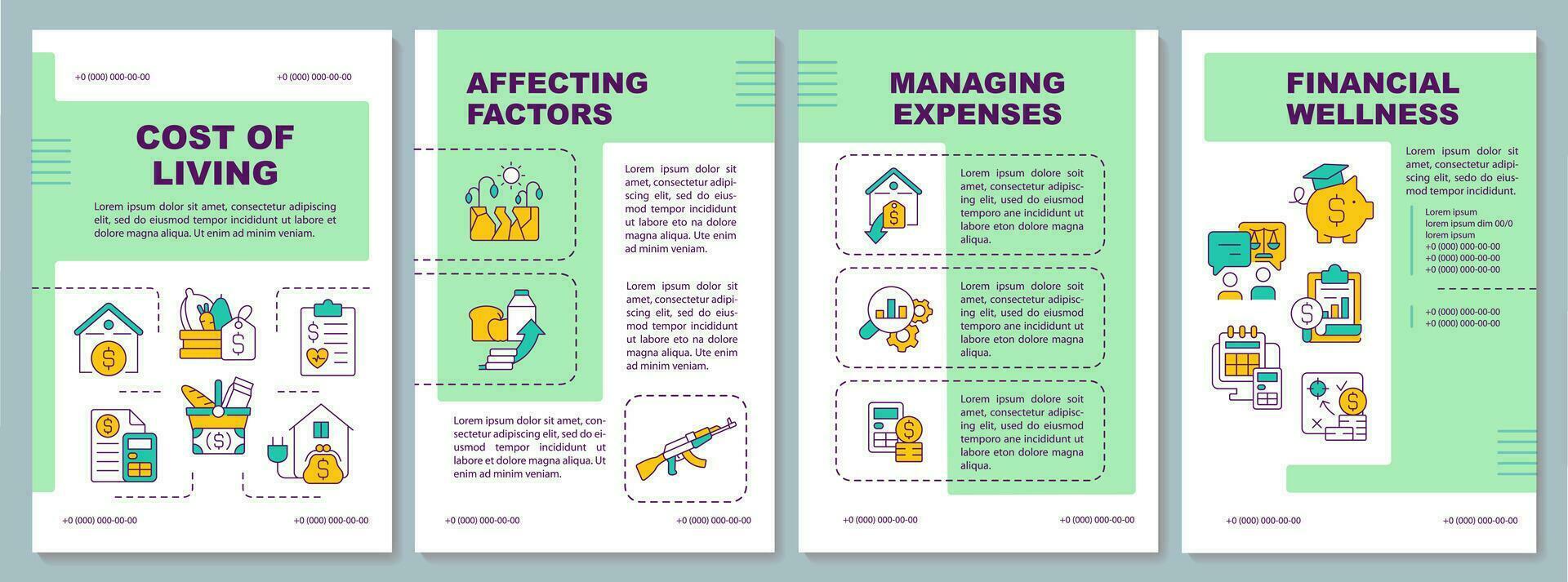 kosten van leven groen brochure sjabloon. huishouden begroting. goed het zijn. brochure ontwerp met lineair pictogrammen. bewerkbare 4 vector indelingen voor presentatie, jaar- rapporten