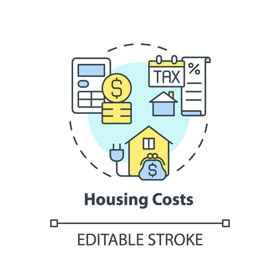 behuizing kosten concept icoon. hypotheek betaling. eigendom belasting. nut rekening. echt landgoed. huishouden begroting. leven onkosten abstract idee dun lijn illustratie. geïsoleerd schets tekening. bewerkbare beroerte vector