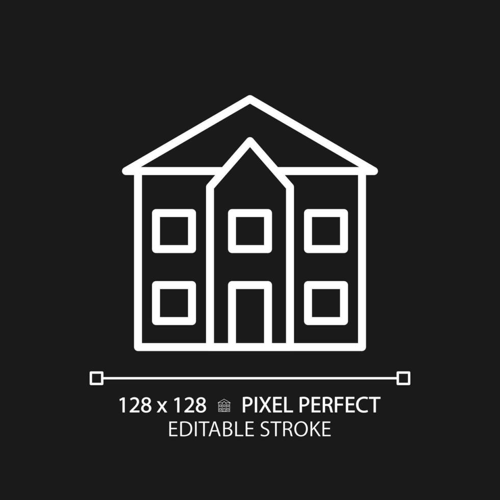 vrijstaand huis pixel perfect wit lineair icoon voor donker thema. staan alleen huis. single familie residentie. aankoop eigendom. dun lijn illustratie. geïsoleerd symbool voor nacht modus. bewerkbare beroerte vector