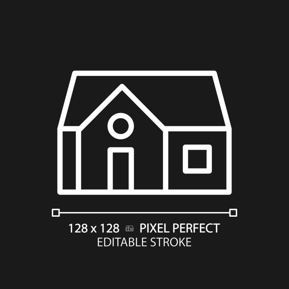 single verhaal huis pixel perfect wit lineair icoon voor donker thema. compact huis voor een familie. echt landgoed. vrijstaand gebouw. dun lijn illustratie. geïsoleerd symbool voor nacht modus. bewerkbare beroerte vector