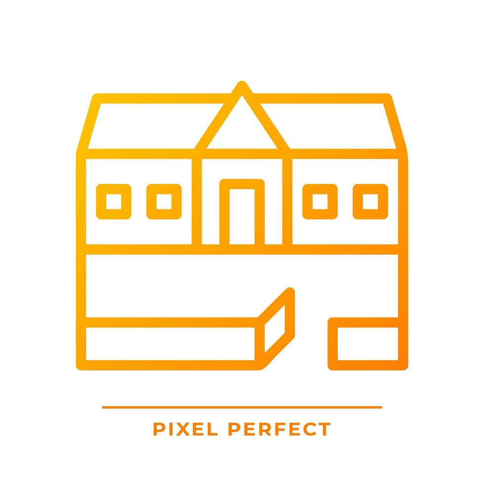 boerderij huis pixel perfect helling lineair vector icoon. single verhaal gebouw. architectuur stijl. echt landgoed. dun lijn kleur symbool. modern stijl pictogram. vector geïsoleerd schets tekening