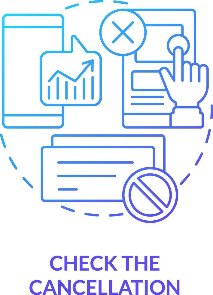 controleren annulering blauw helling concept icoon. controle transacties via app. online investeren abstract idee dun lijn illustratie. geïsoleerd schets tekening vector