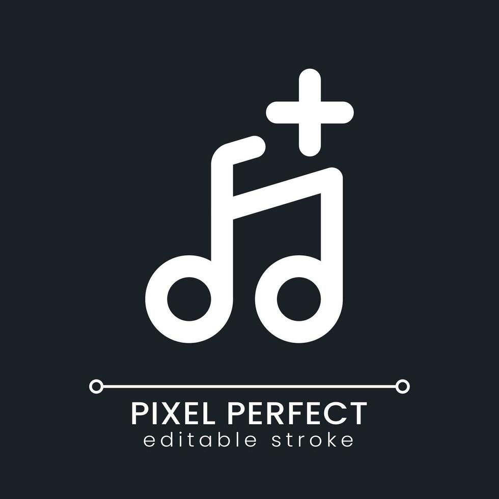 toevoegen audio pixel perfect wit lineair ui icoon voor donker thema. vervangen muziek- in video. combineren beeldmateriaal en liedje. vector lijn pictogram. geïsoleerd gebruiker koppel symbool voor nacht modus. bewerkbare beroerte