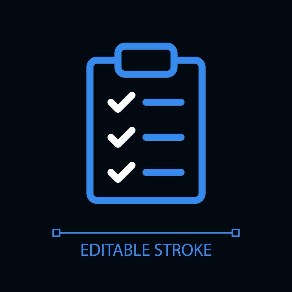 checklist pixel perfect kleur lineair ui icoon voor donker thema. welzijn naar Doen lijst. klembord. schets geïsoleerd gebruiker koppel pictogram. gui, ux ontwerp voor nacht modus. bewerkbare beroerte vector