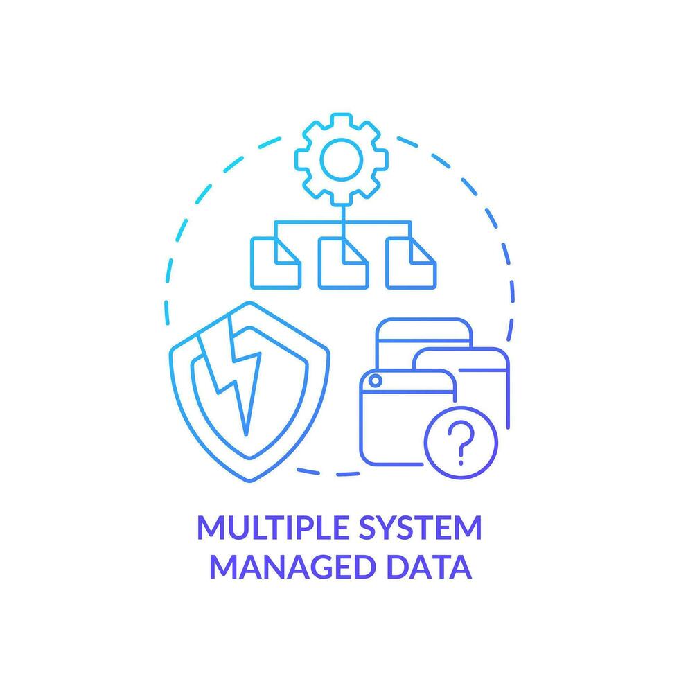 meerdere systeem beheerd gegevens blauw helling icoon. informatie opslagruimte kwestie. zakelijke software problemen abstract idee dun lijn illustratie. geïsoleerd schets tekening vector