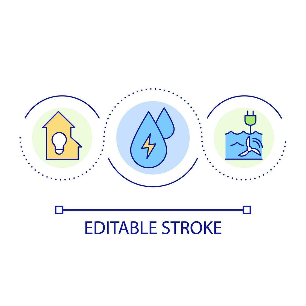 genereren elektriciteit van water Bij huis lus concept icoon. waterkracht systeem abstract idee dun lijn illustratie. hernieuwbaar energie. geïsoleerd schets tekening. bewerkbare beroerte vector