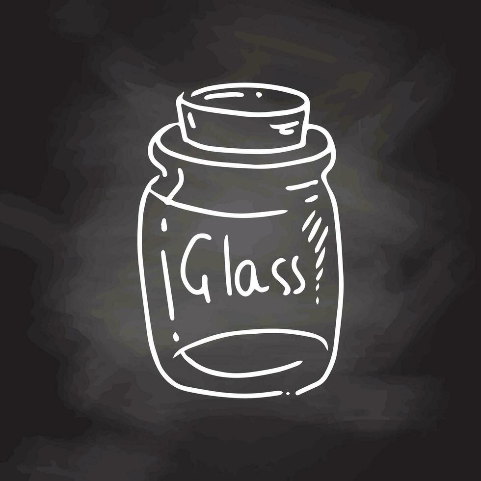 hand- getrokken tekening glas pot met een natuurlijk kurk. containers voor nul verspilling opslag, geïsoleerd Aan schoolbord achtergrond. vector