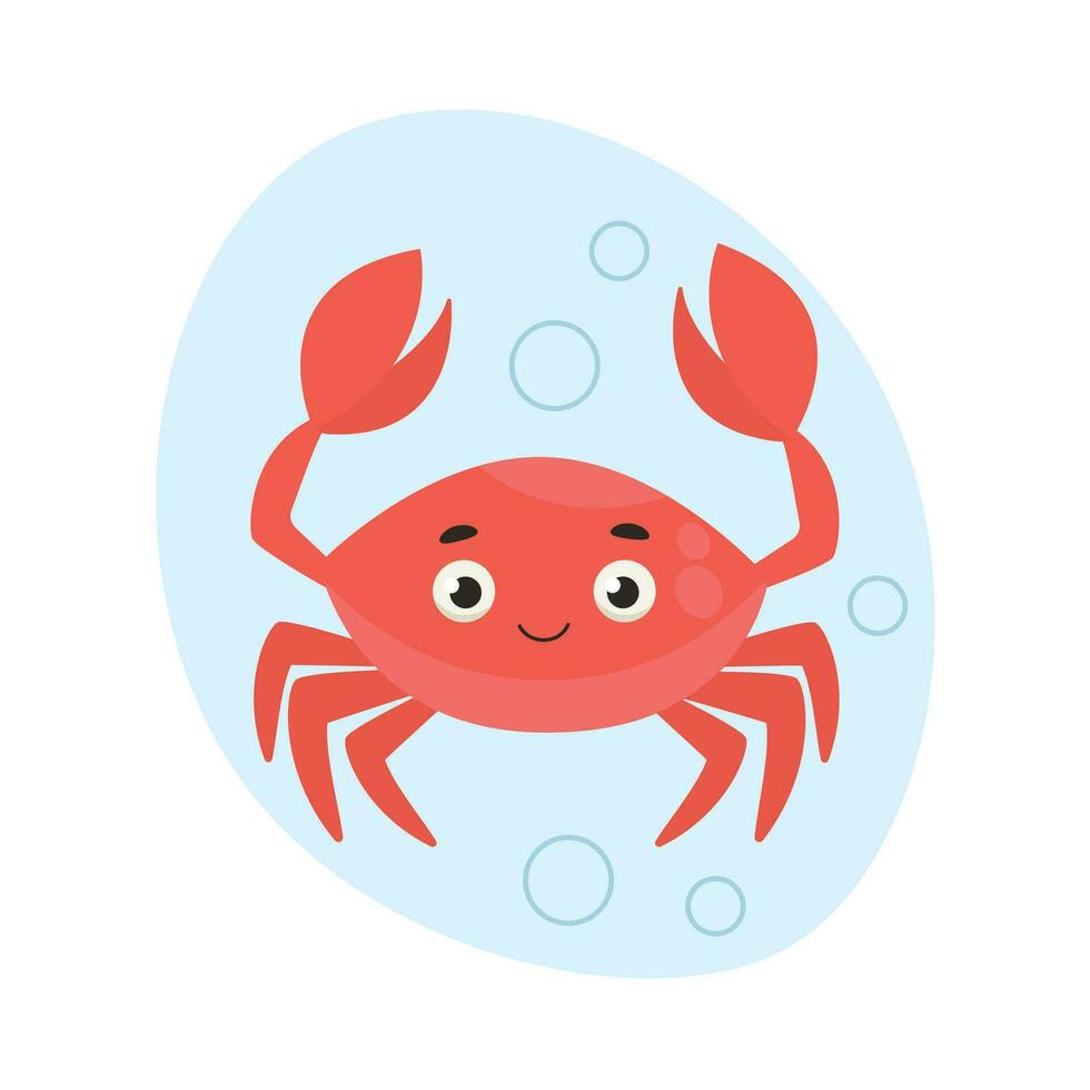 schattig krab zwemt in de water. zee leven. vector grafisch.