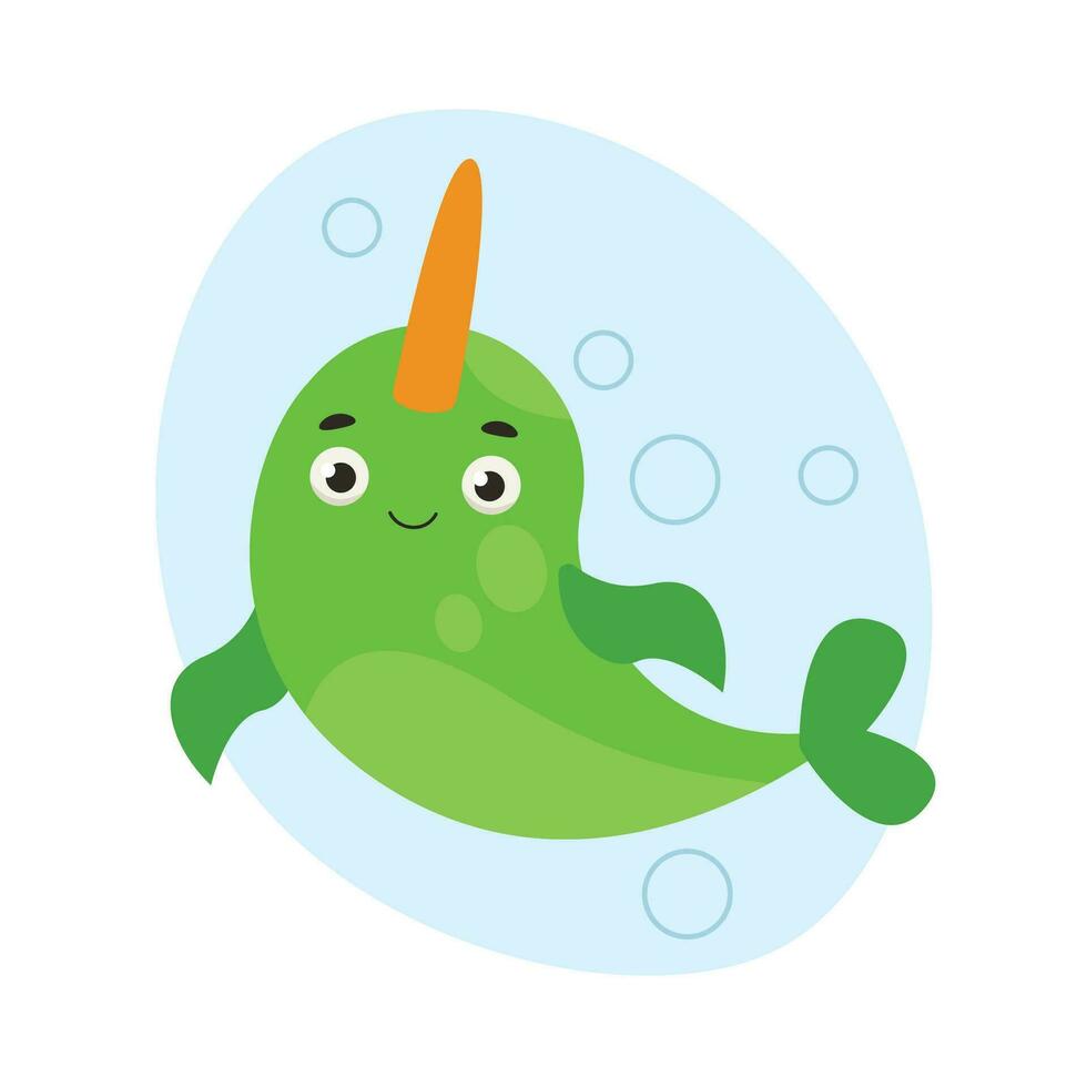 schattig narwal zwemt in de water. zee leven. vector grafisch.