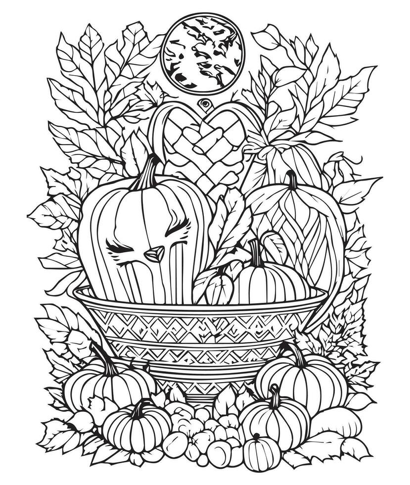 halloween pompoen kleur Pagina's. groente kleur bladzijde. pompoen lijn kunst. groente lijn kunst vector