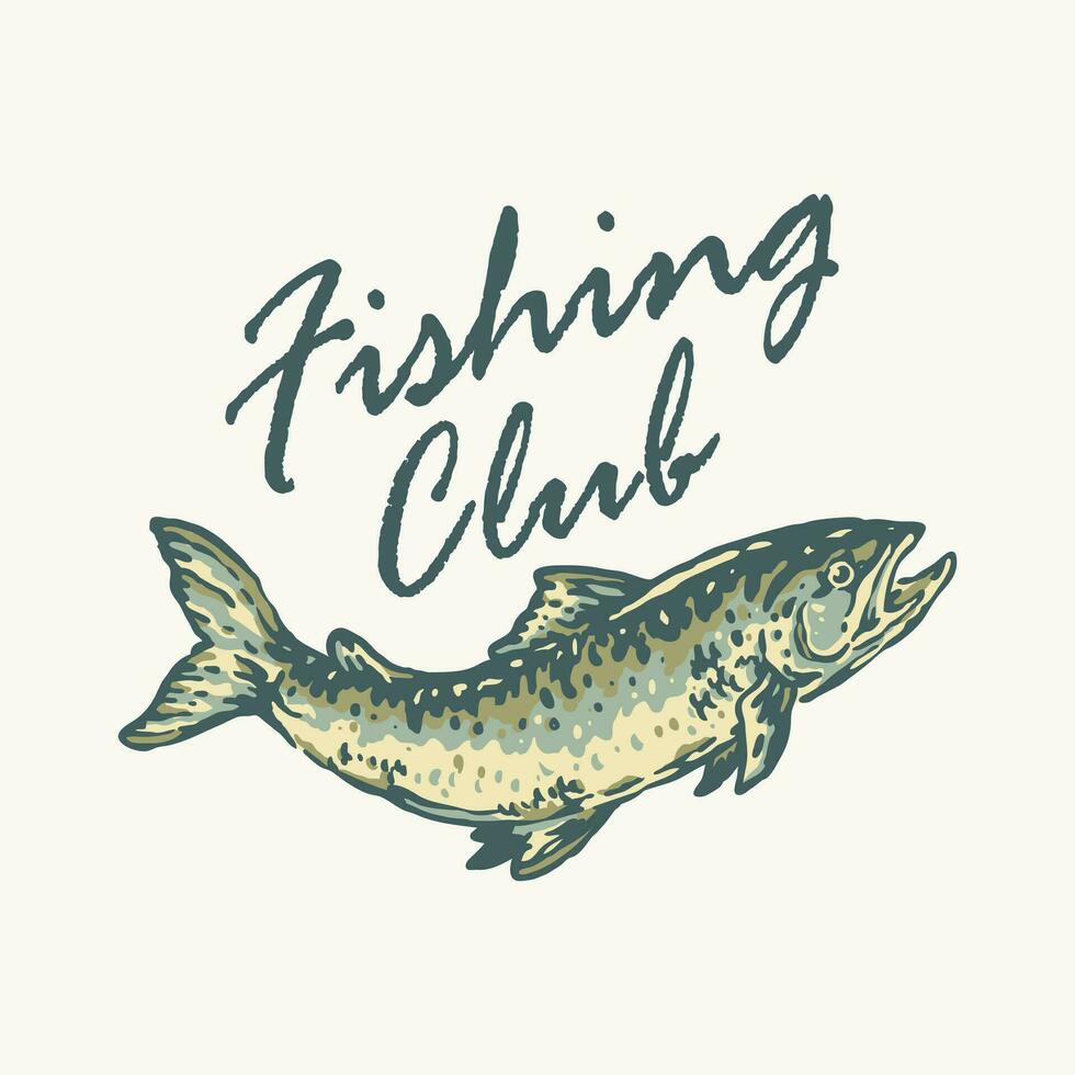 visvangst club logo Aan een wit achtergrond met oud postzegel wijnoogst stijl geïsoleerd ontwerp vector