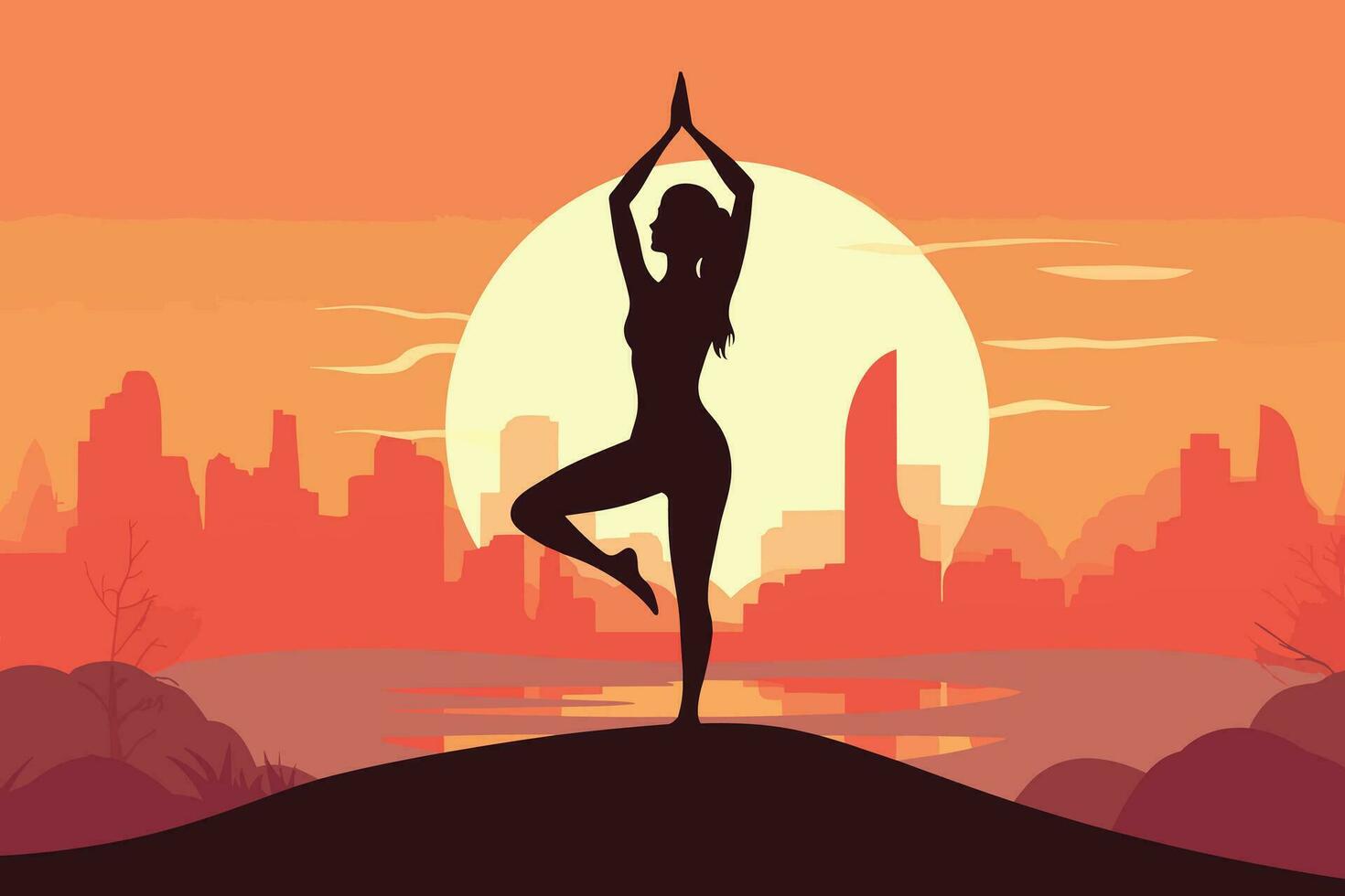 mooi meisje aan het doen yoga illustratie, Internationale yoga dag, yoga dag banier, yoga dag achtergrond vector