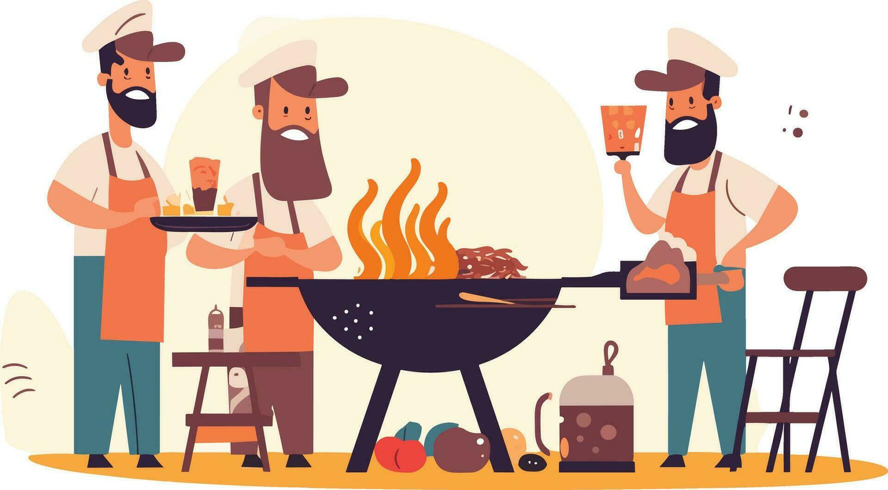 bijeenkomst van vrienden genieten van voedsel en drinken met gelach en vreugde, vriendschap dag, barbecue tafereel illustratie vector