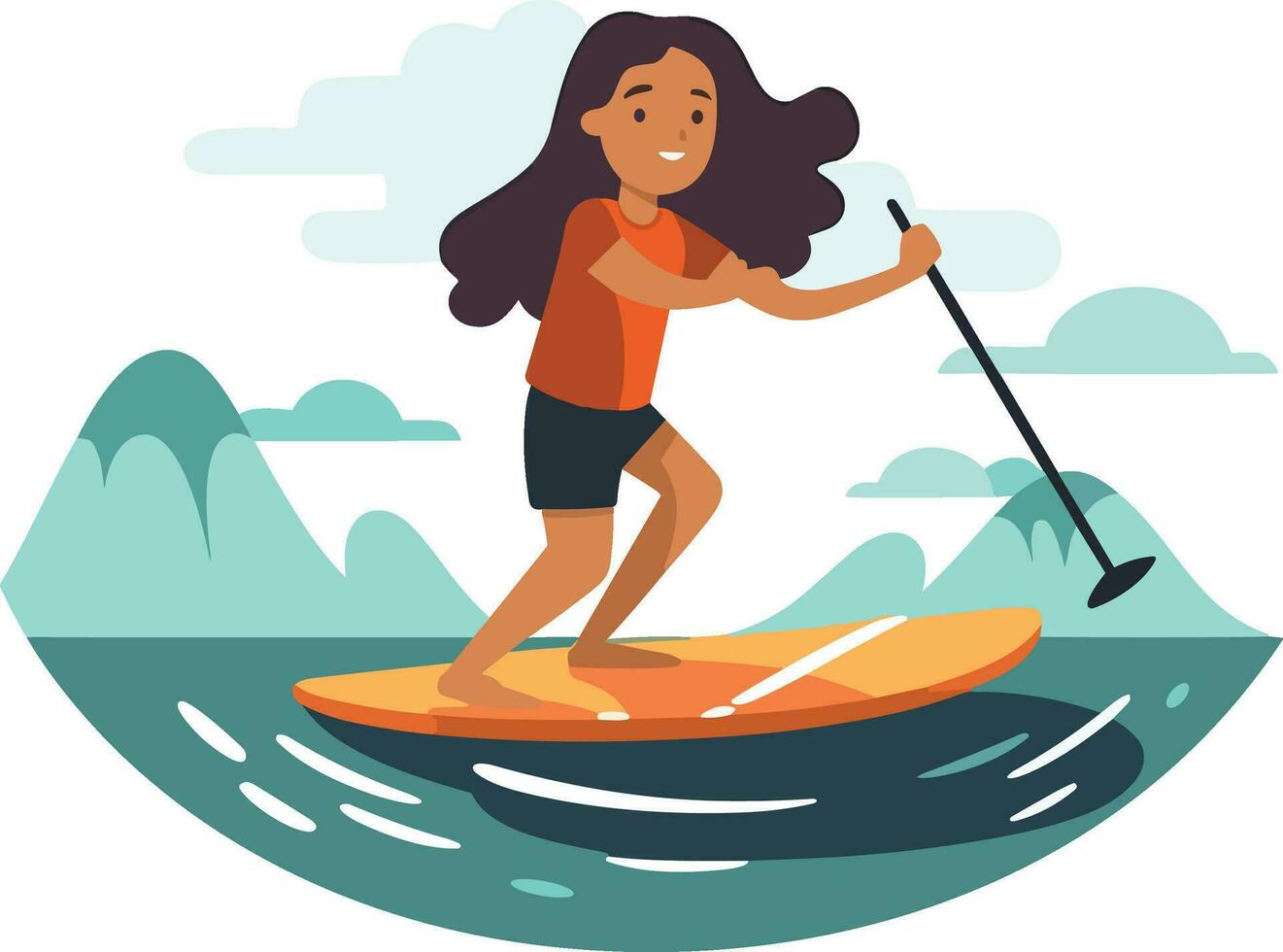 surfing meisje illustratie, vrolijk meisje surfing met blij uitdrukking vector