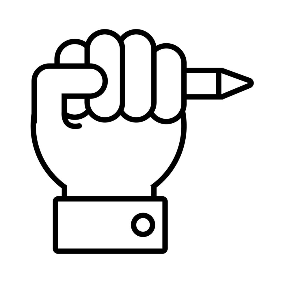 hand met pen school aanbod lijn stijlicoon vector