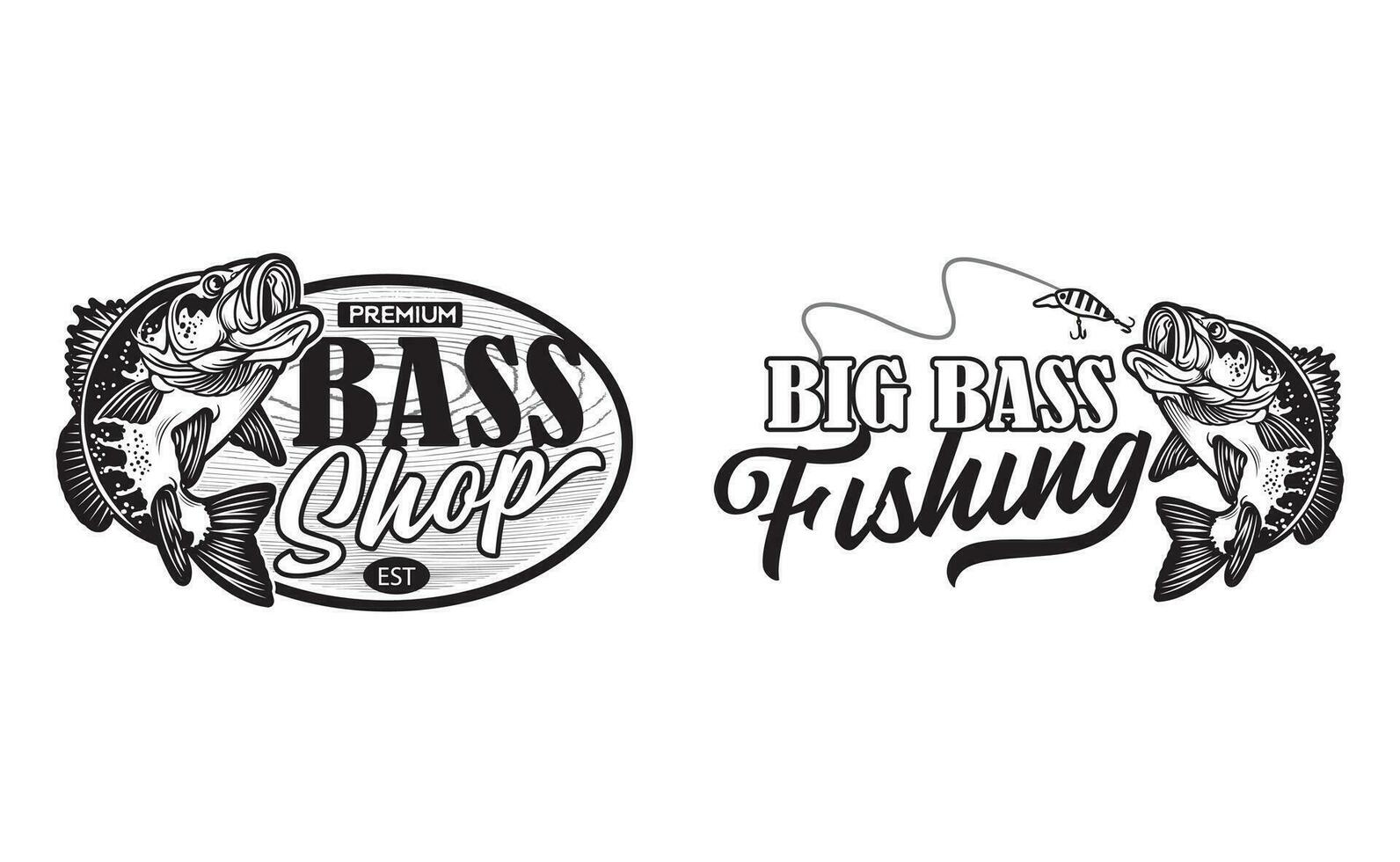 2 groot bas visvangst logos voor t overhemden en petten vector