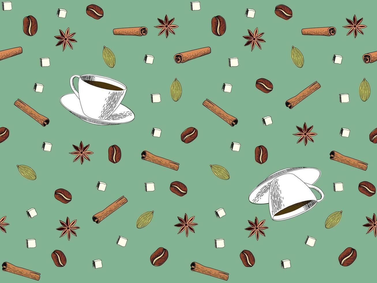kleurrijk naadloos patroon met koffie in vector