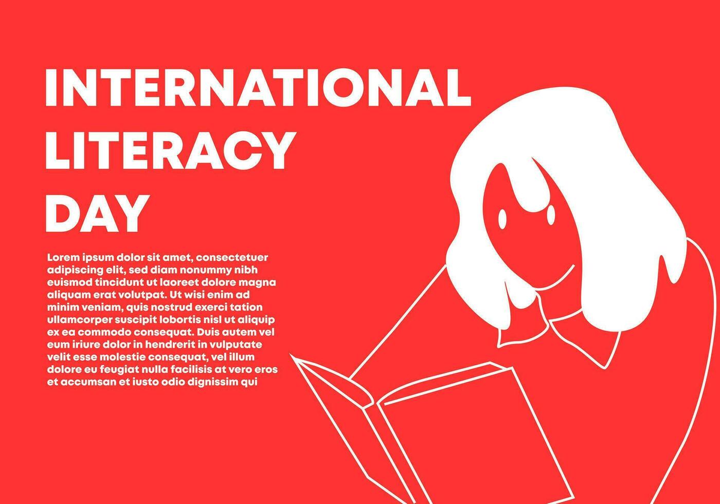 Internationale geletterdheid dag met vrouw lezing boek. vector illustratie