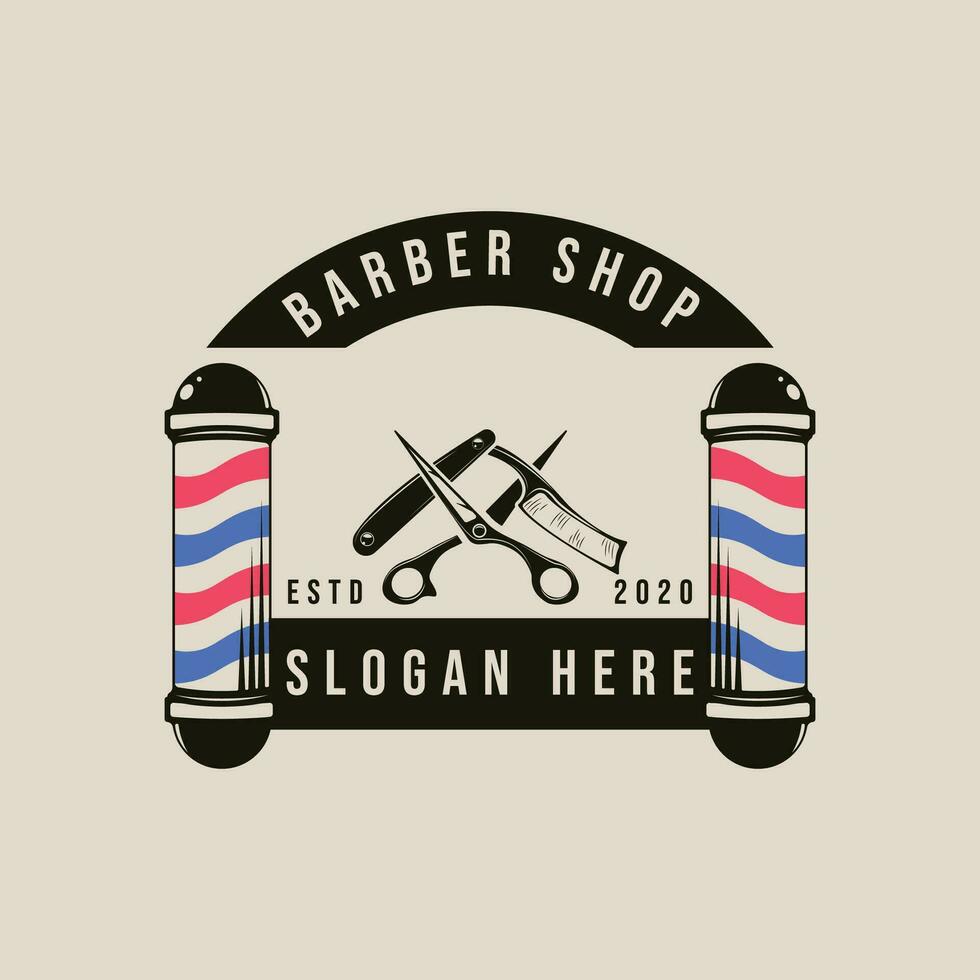 kapper winkel vector sjabloon logo illustratie grafisch ontwerp wijnoogst stijl minimalistische ontwerp.