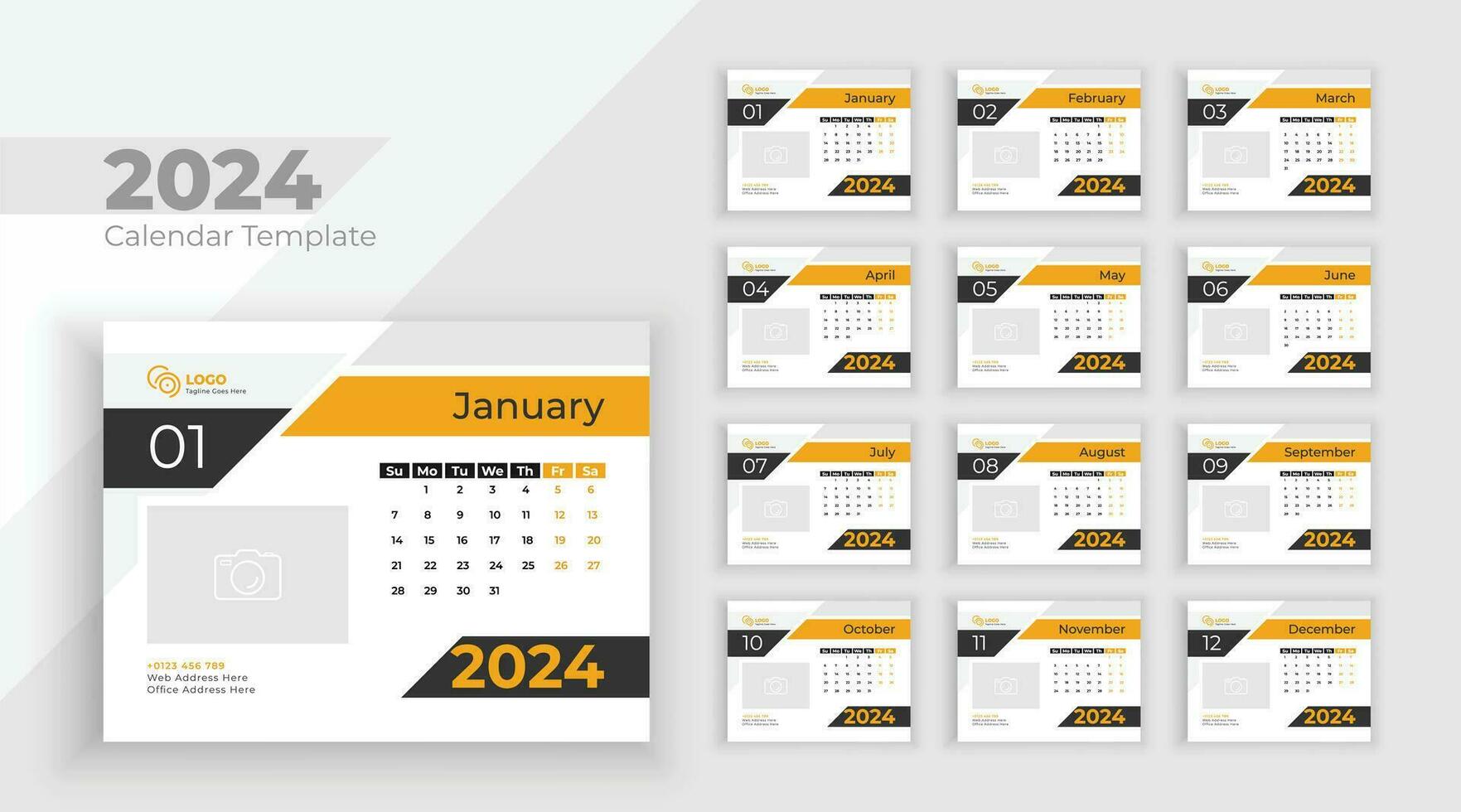 bureau kalender sjabloon 2024. week begint van zondag, bedrijf sjabloon vector