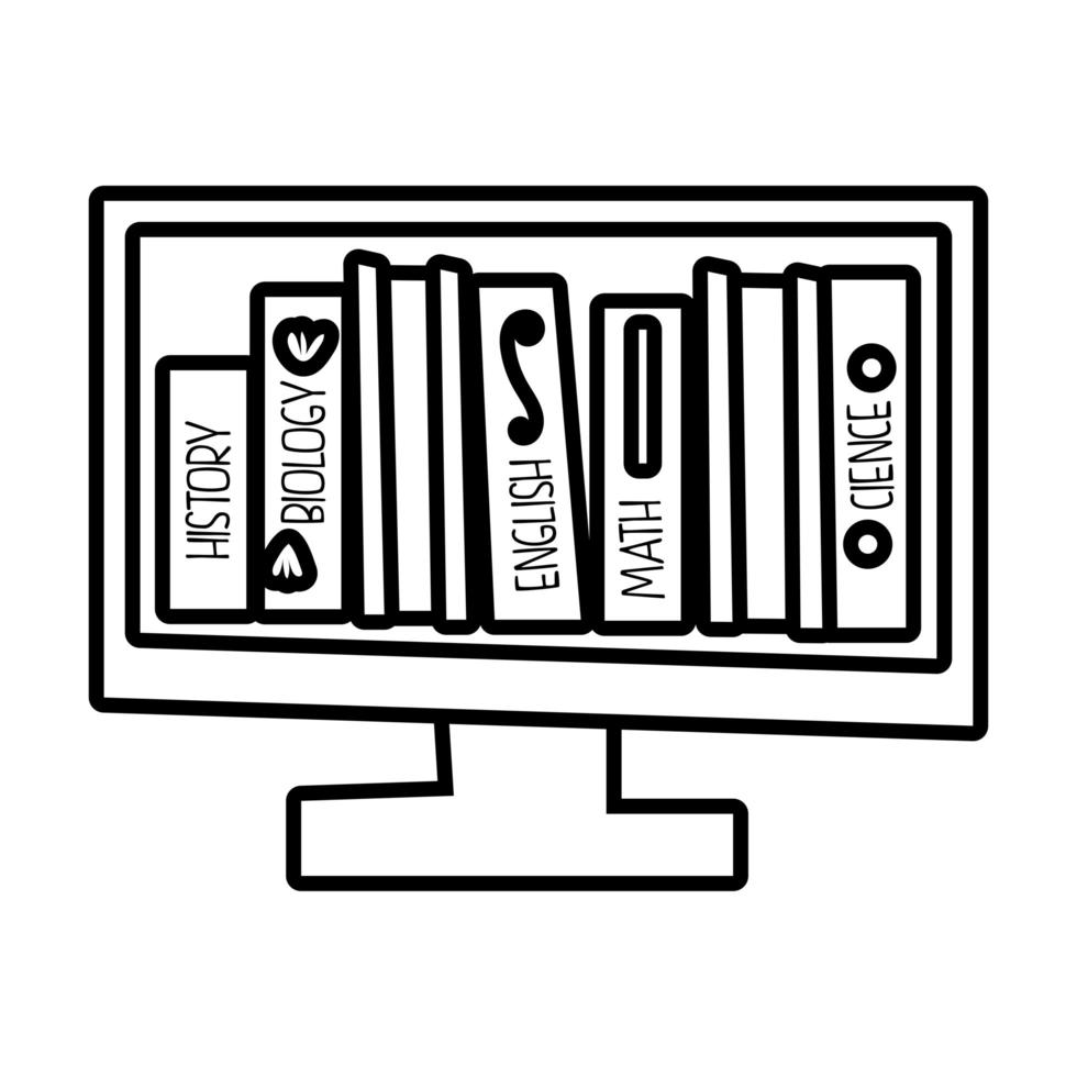 bureaublad met lijnstijlpictogram voor e-boeken vector