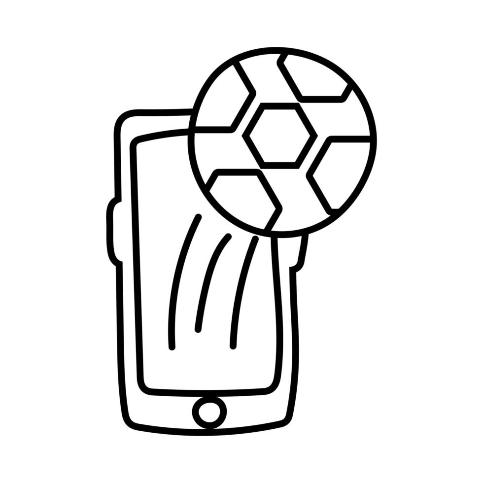 smartphone online dingen met voetbalballonlijnstijl vector