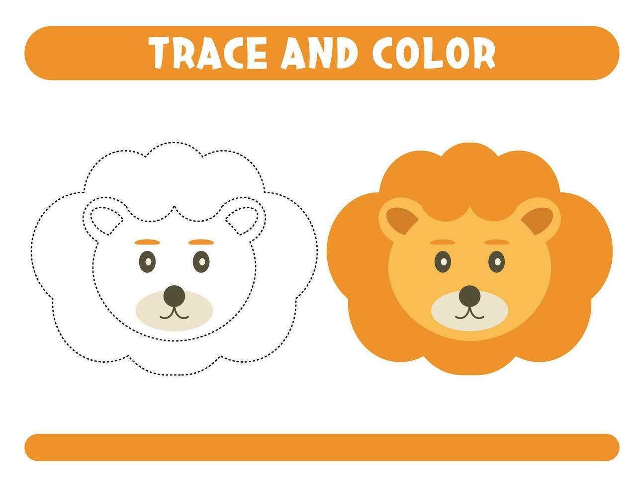spoor en kleur schattig leeuw. werkblad voor kinderen vector
