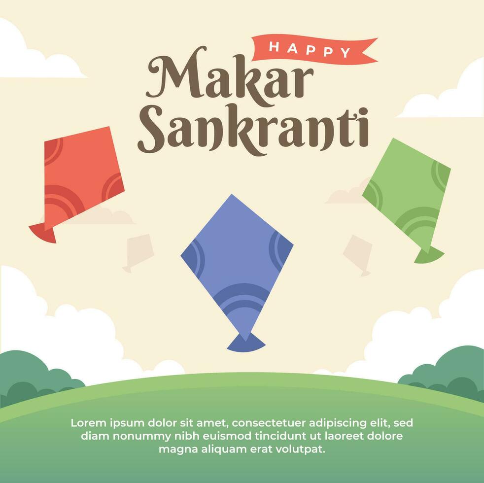 gelukkig makar sankranti met vlieger decoratie vector