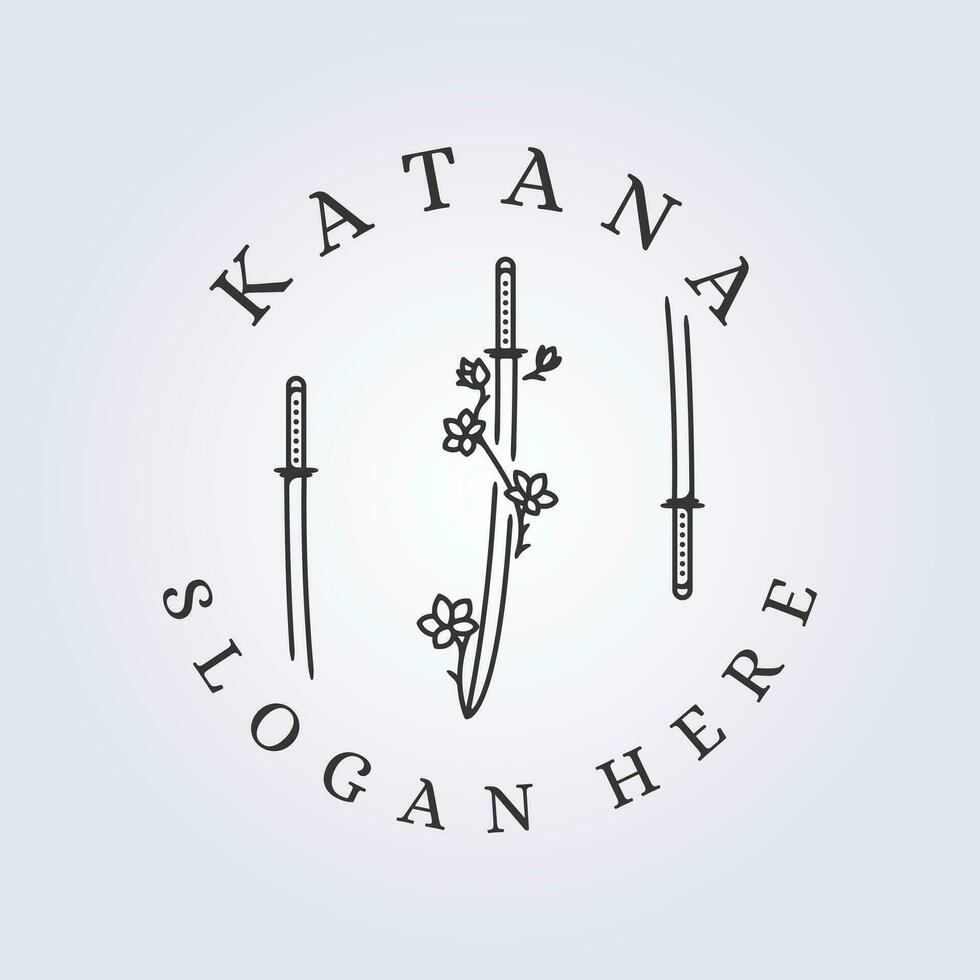 katana samurai zwaard met bloem logo vector illustratie ontwerp