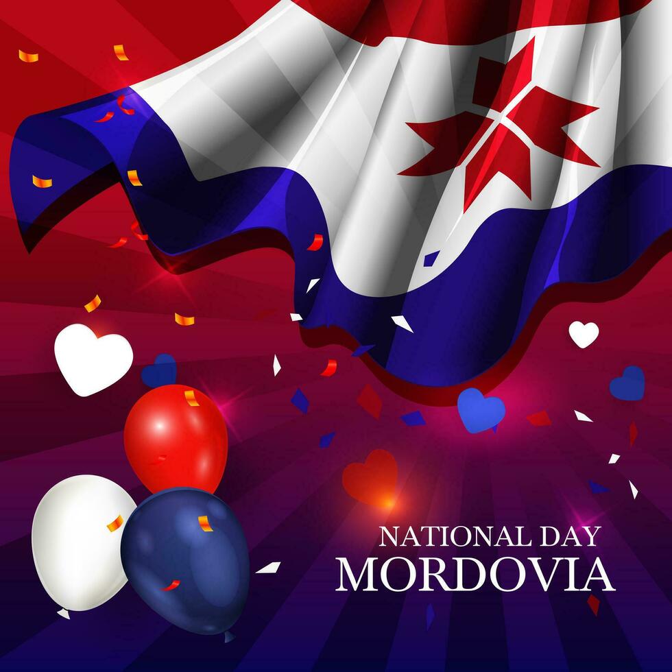 Mordovië nationaal dag groet banier met golvend nationaal vlag achtergrond vector