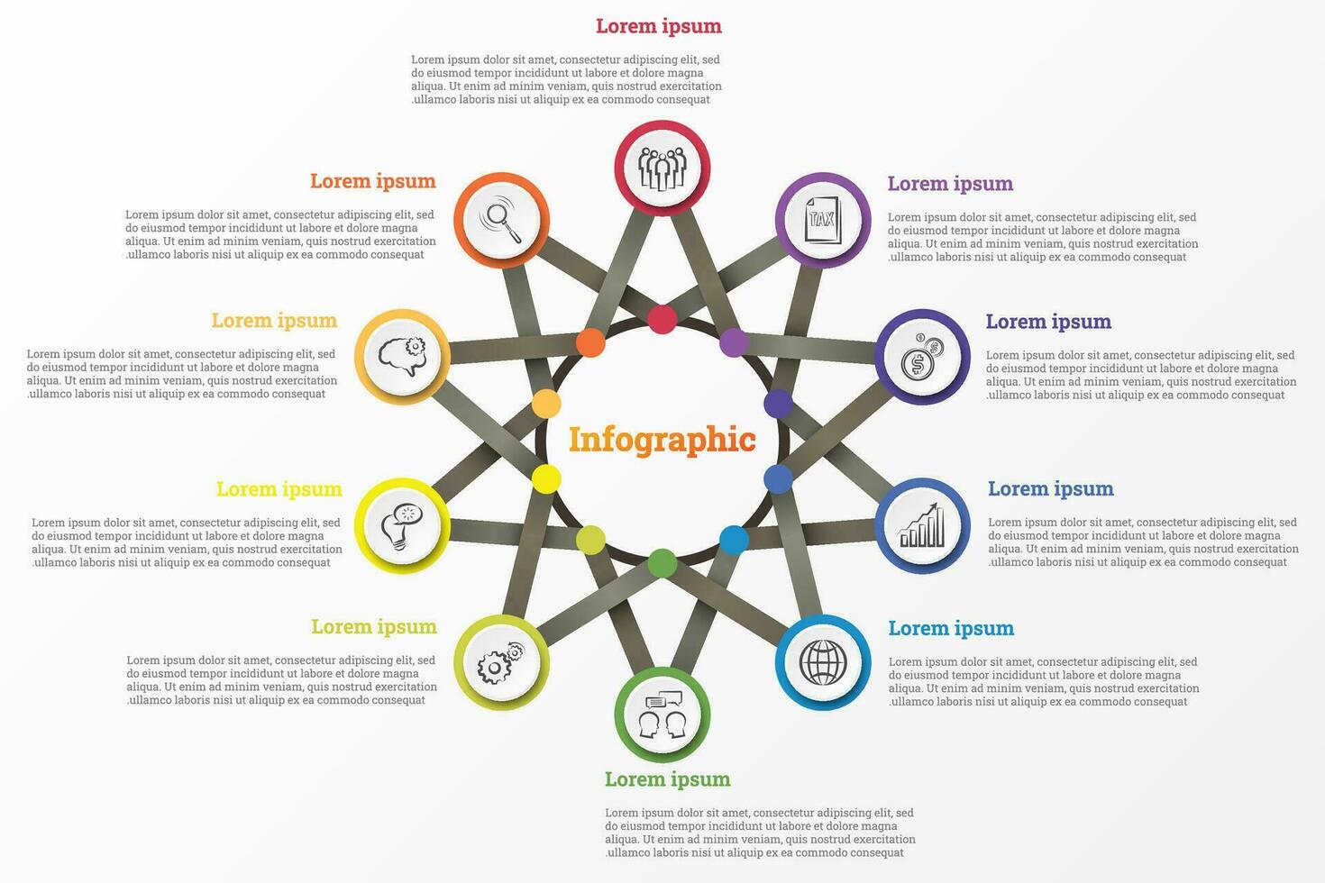 infographic dat biedt een gedetailleerd verslag doen van van de bedrijf, verdeeld in 10 onderwerpen. vector