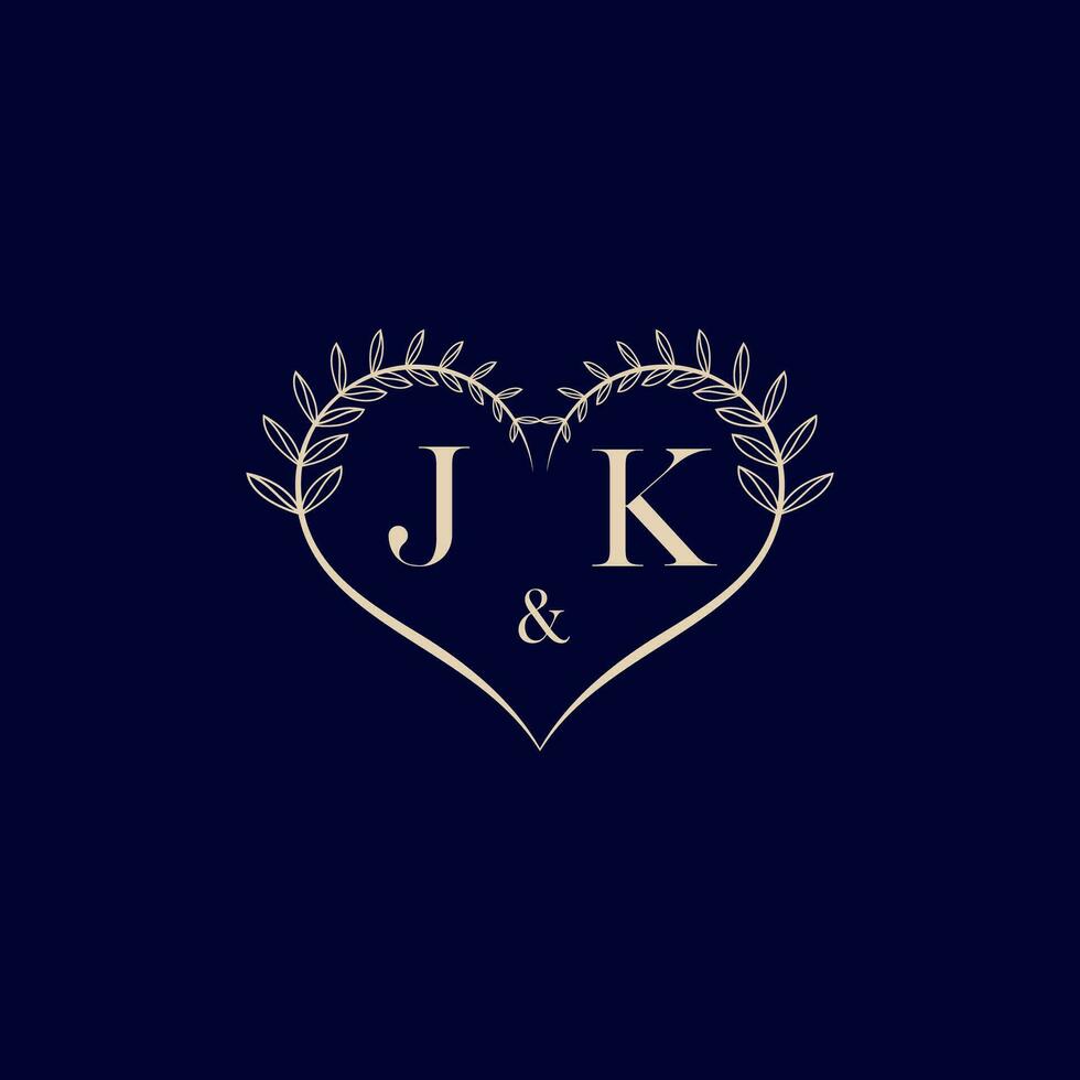 jk bloemen liefde vorm bruiloft eerste logo vector