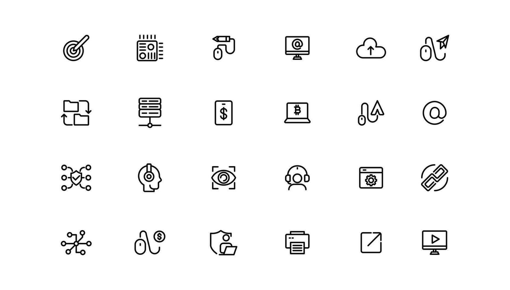 informatie technologie lineair pictogrammen verzameling.dun schets pictogrammen pak. vector