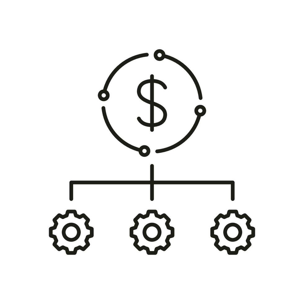 geld beheer industrie lijn icoon. effectief financiën investering lineair pictogram. uitrusting en dollar optimaliseren werkwijze schets teken. bedrijf optimalisatie. bewerkbare hartinfarct. geïsoleerd vector illustratie.