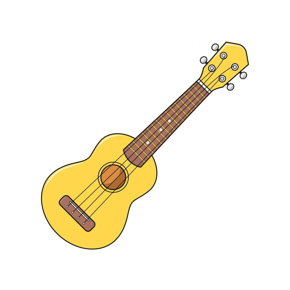 geel ukulele geïsoleerd Aan wit achtergrond, vector illustratie, ukulele klassiek retro stijl in vakantie zomer concept, klein gitaar